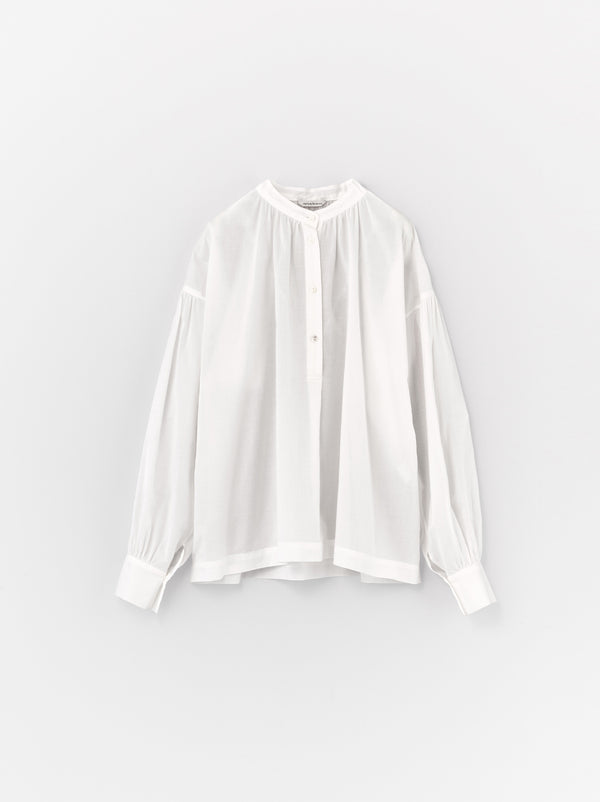 Button front gather blouse