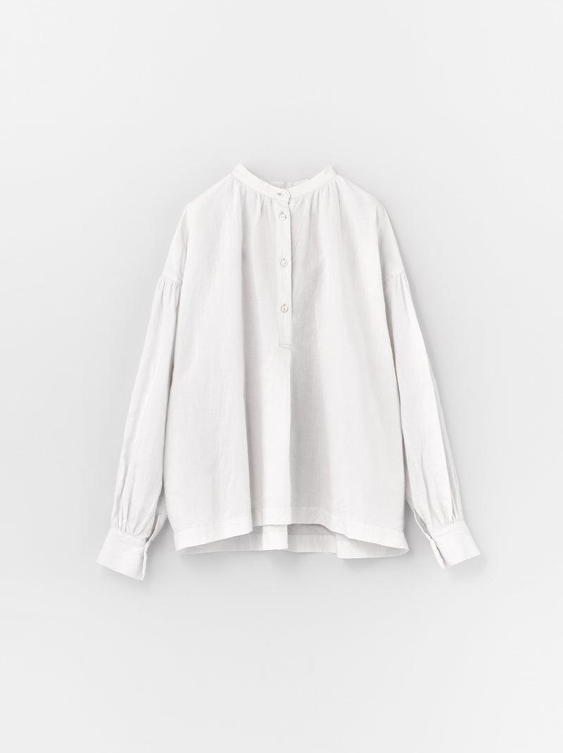 Button front gather blouse