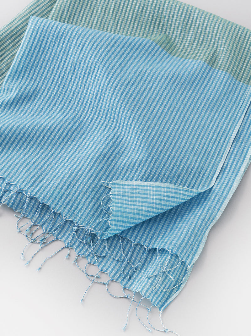 Bicolor check fringe shawl
