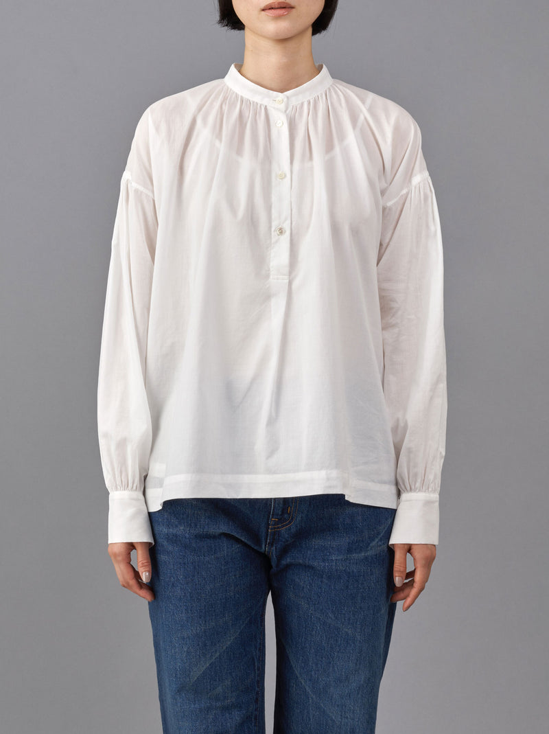 Button front gather blouse