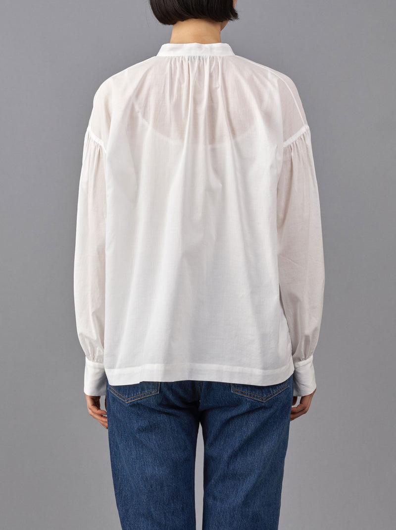 Button front gather blouse