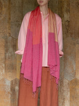Bicolor check fringe shawl